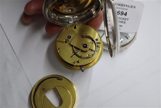 A Victorian silver pair cased pocket watch by M. Moore, Hilboro and two other silver fusee pocket watches.